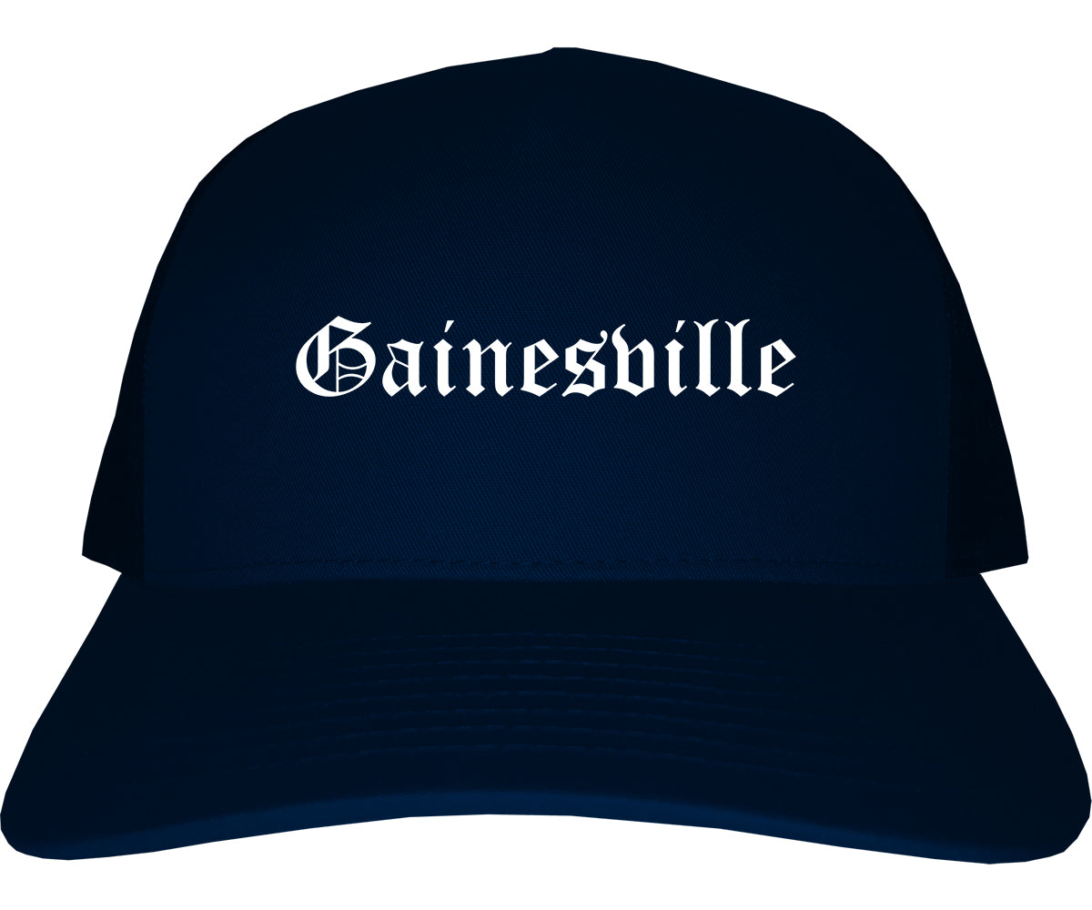 Gainesville Florida FL Old English Mens Trucker Hat Cap Navy Blue