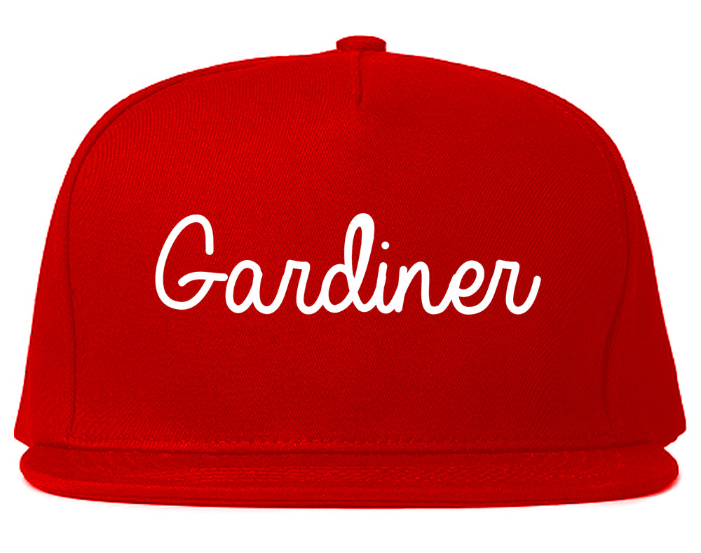 Gardiner Maine ME Script Mens Snapback Hat Red