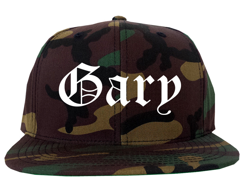 Gary Indiana IN Old English Mens Snapback Hat Army Camo