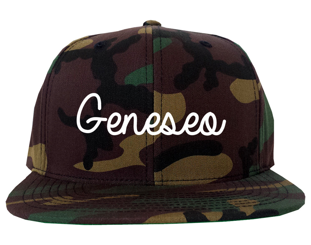 Geneseo Illinois IL Script Mens Snapback Hat Army Camo