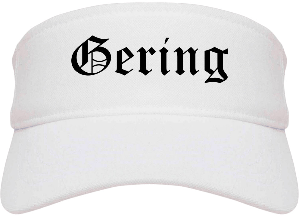 Gering Nebraska NE Old English Mens Visor Cap Hat White