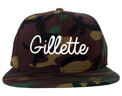 Gillette Wyoming WY Script Mens Snapback Hat Army Camo