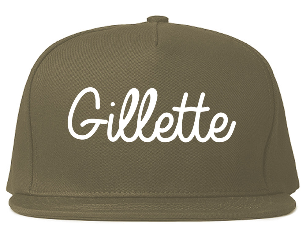Gillette Wyoming WY Script Mens Snapback Hat Grey