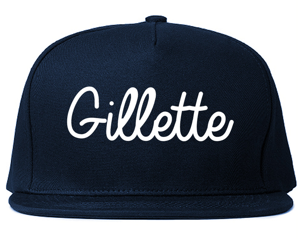 Gillette Wyoming WY Script Mens Snapback Hat Navy Blue