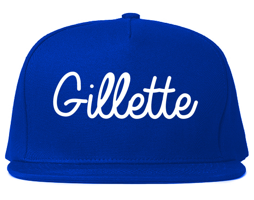 Gillette Wyoming WY Script Mens Snapback Hat Royal Blue