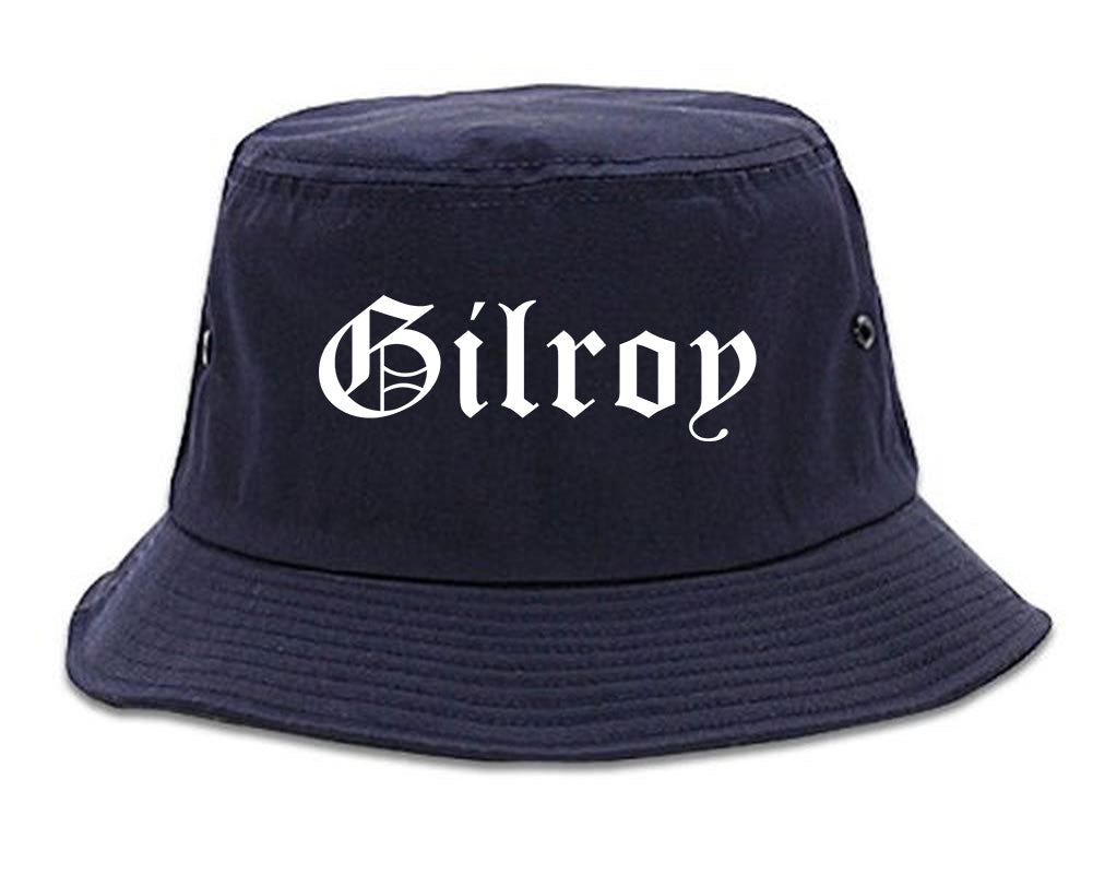 Gilroy California CA Old English Mens Bucket Hat Navy Blue