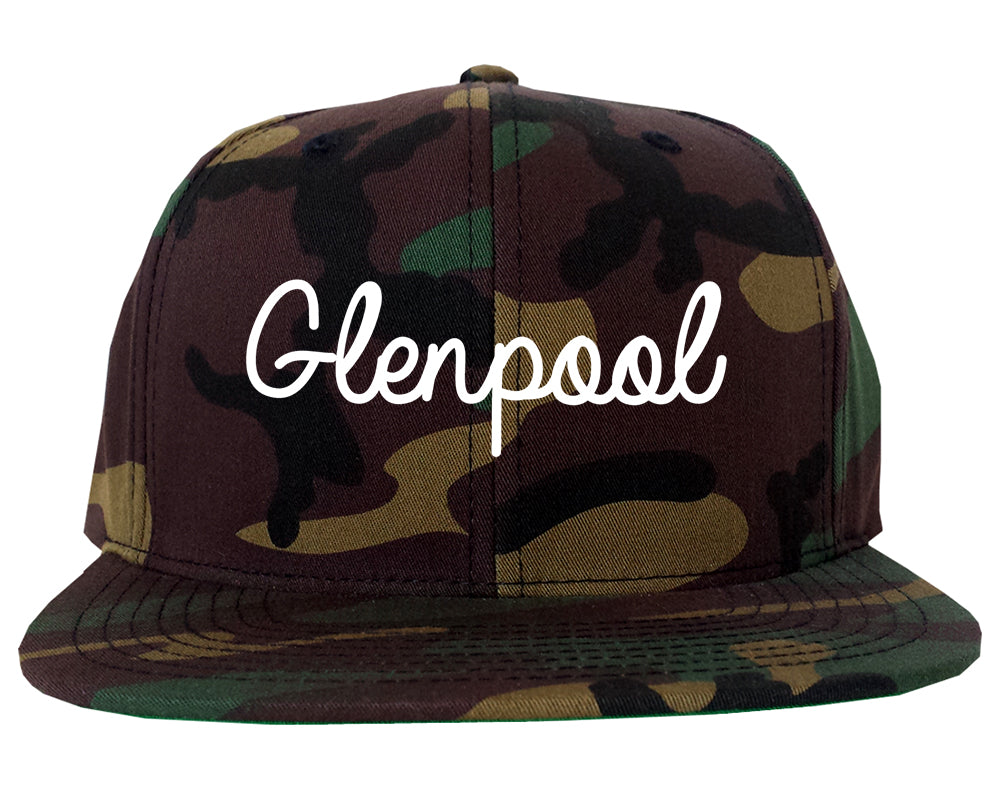 Glenpool Oklahoma OK Script Mens Snapback Hat Army Camo