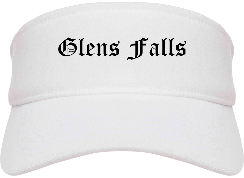 Glens Falls New York NY Old English Mens Visor Cap Hat White