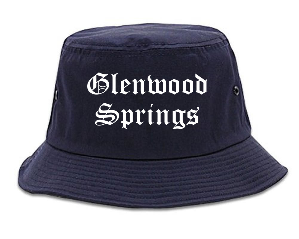 Glenwood Springs Colorado CO Old English Mens Bucket Hat Navy Blue