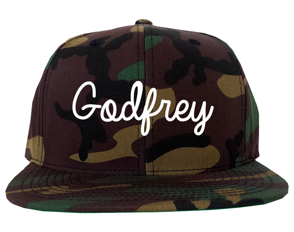 Godfrey Illinois IL Script Mens Snapback Hat Army Camo