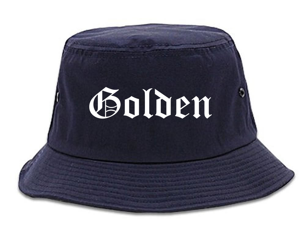 Golden Colorado CO Old English Mens Bucket Hat Navy Blue