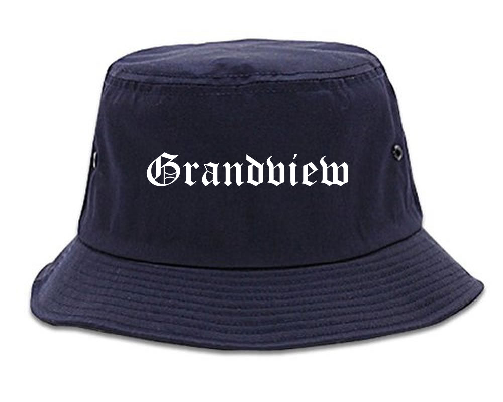 Grandview Missouri MO Old English Mens Bucket Hat Navy Blue