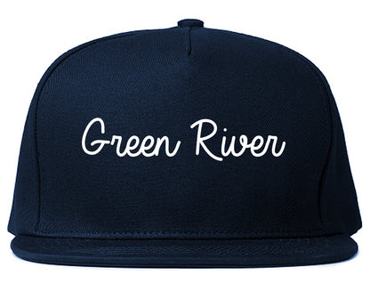 Green River Wyoming WY Script Mens Snapback Hat Navy Blue