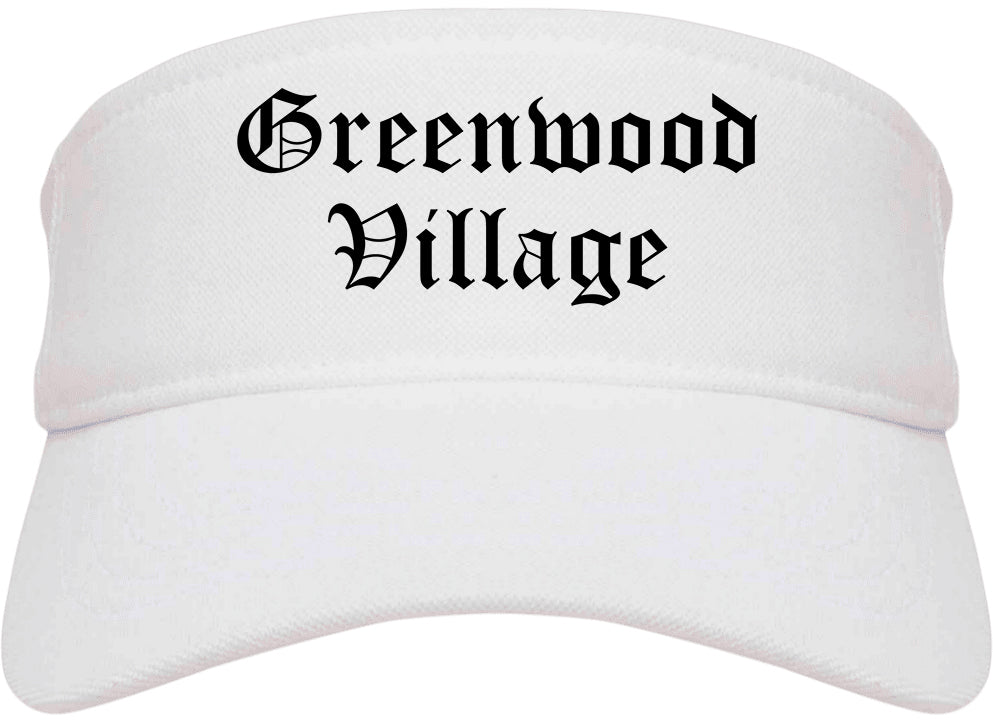 Greenwood Village Colorado CO Old English Mens Visor Cap Hat White
