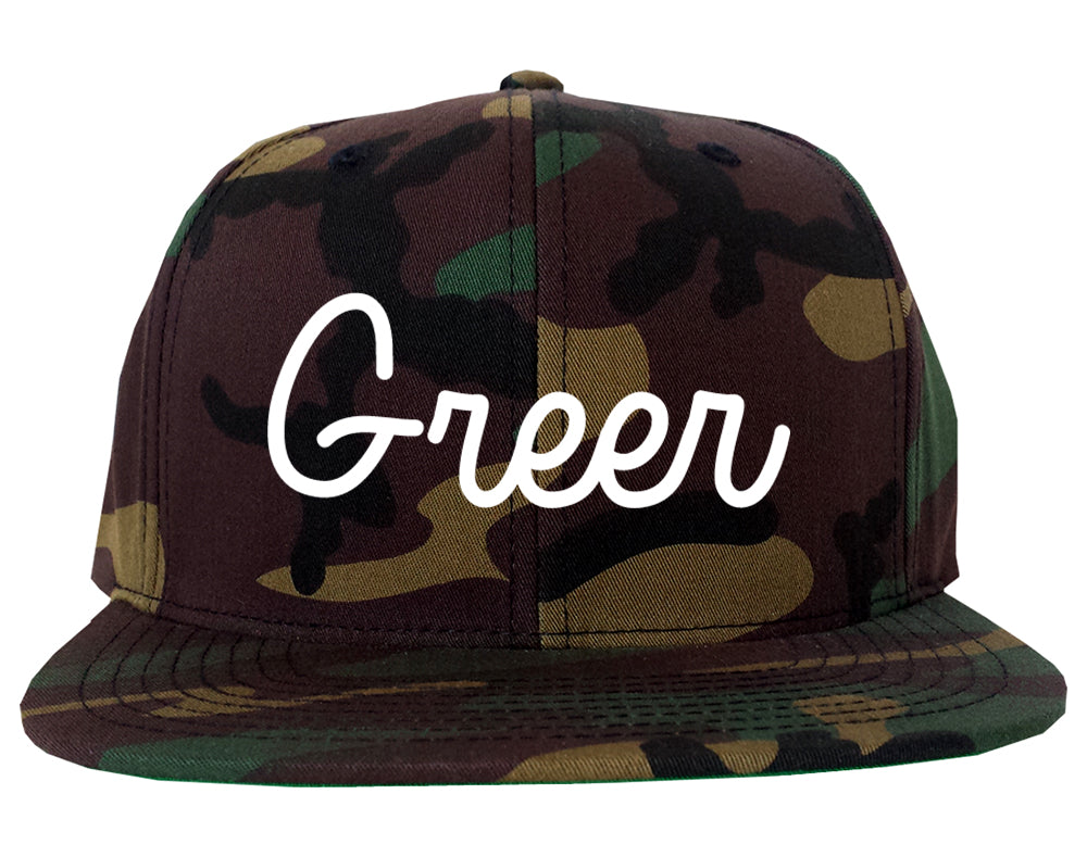 Greer South Carolina SC Script Mens Snapback Hat Army Camo