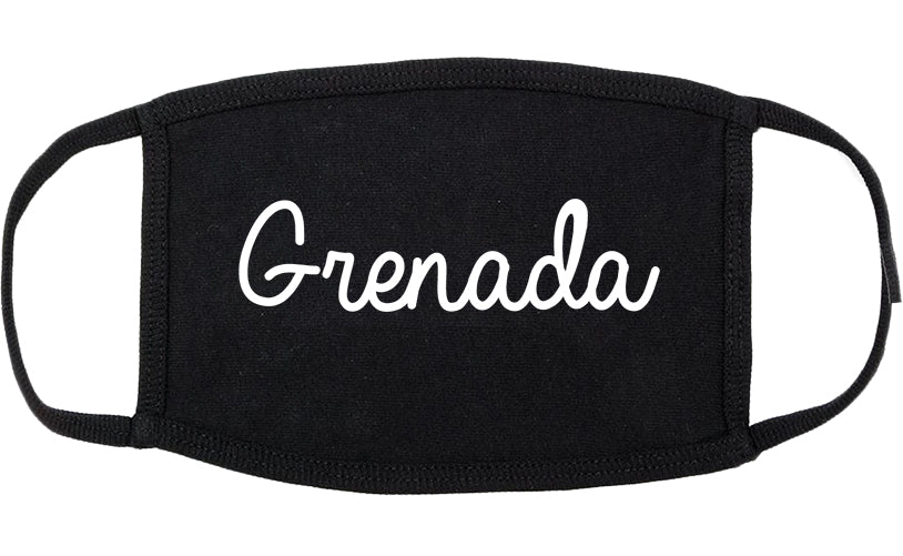 Grenada Mississippi MS Script Cotton Face Mask Black