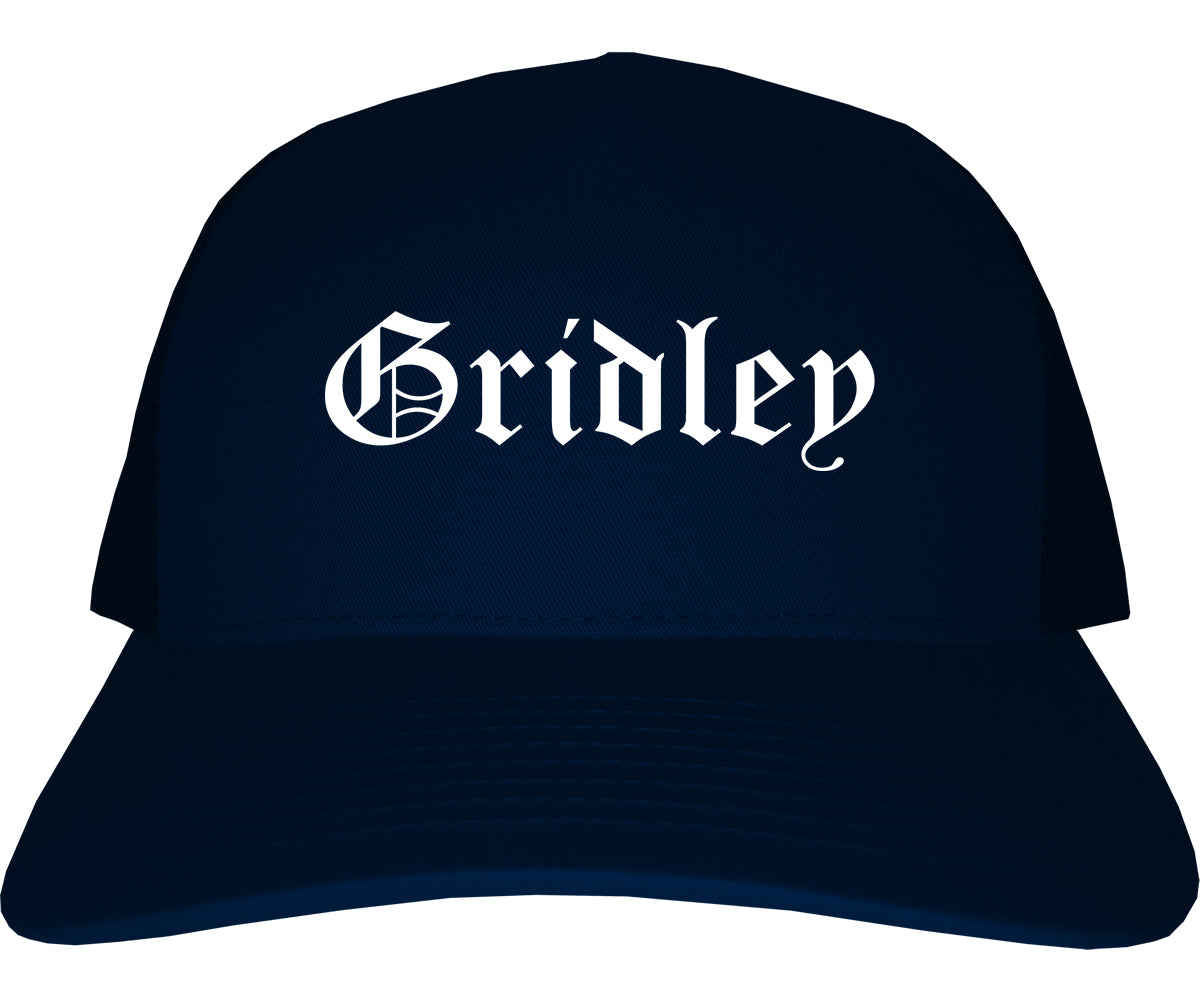 Gridley California CA Old English Mens Trucker Hat Cap Navy Blue
