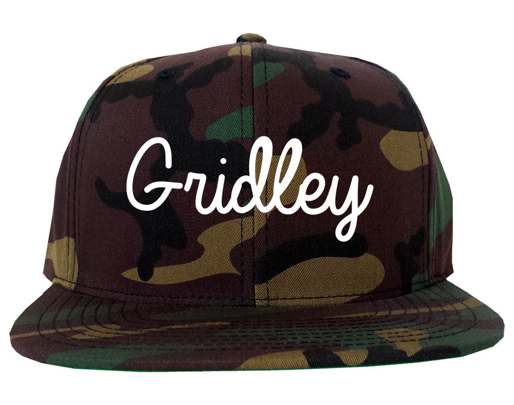 Gridley California CA Script Mens Snapback Hat Army Camo