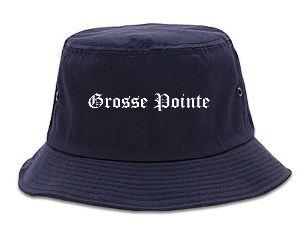 Grosse Pointe Michigan MI Old English Mens Bucket Hat Navy Blue
