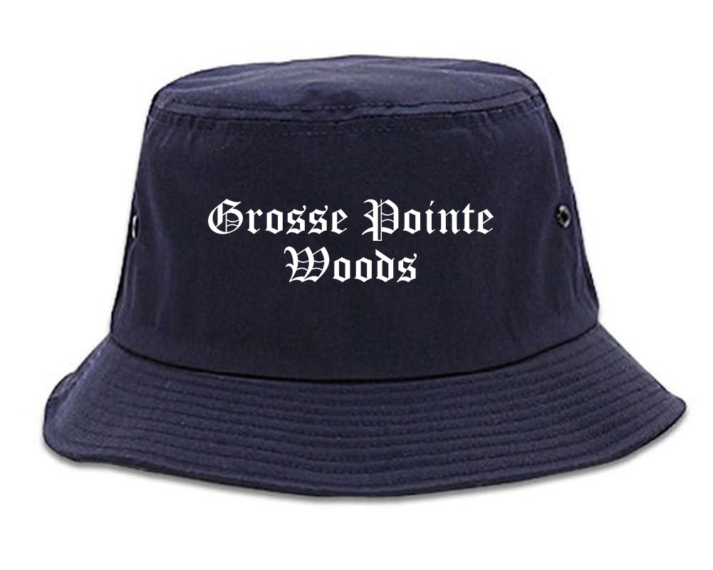 Grosse Pointe Woods Michigan MI Old English Mens Bucket Hat Navy Blue