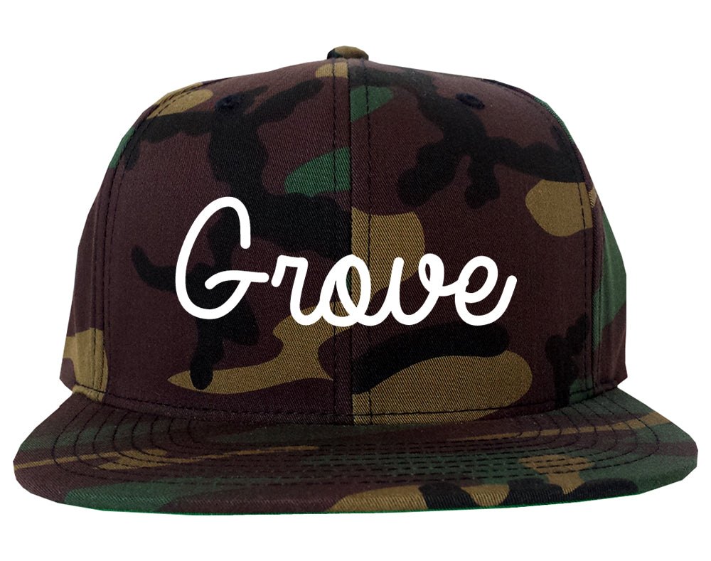 Grove Oklahoma OK Script Mens Snapback Hat Army Camo