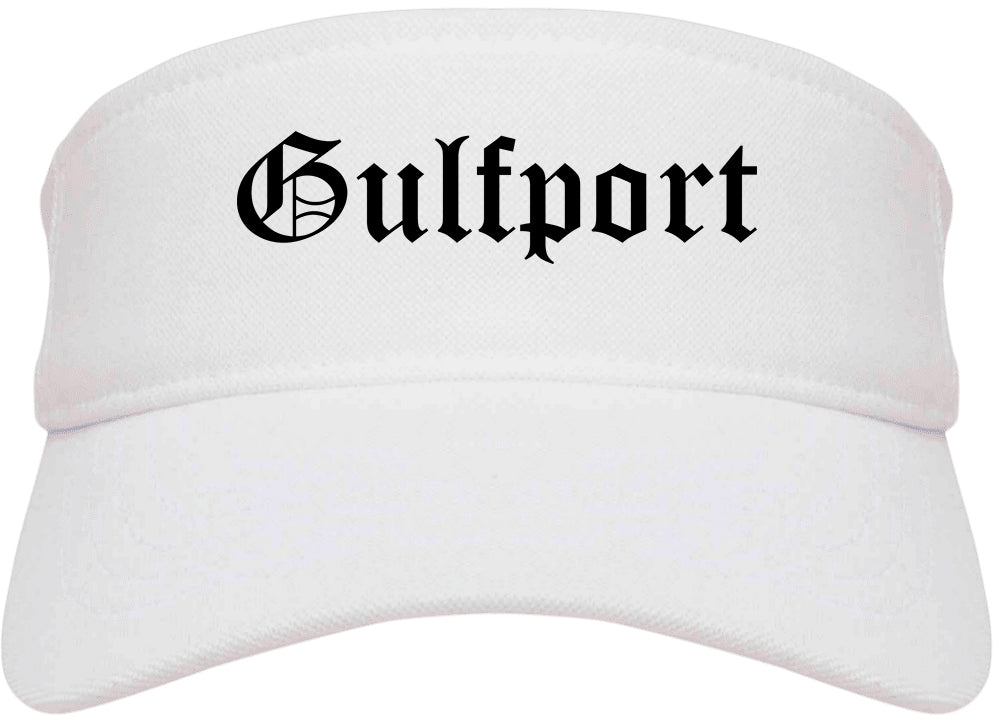 Gulfport Mississippi MS Old English Mens Visor Cap Hat White