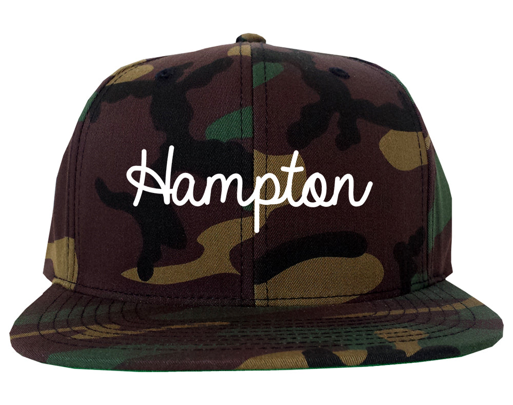 Hampton Virginia VA Script Mens Snapback Hat Army Camo