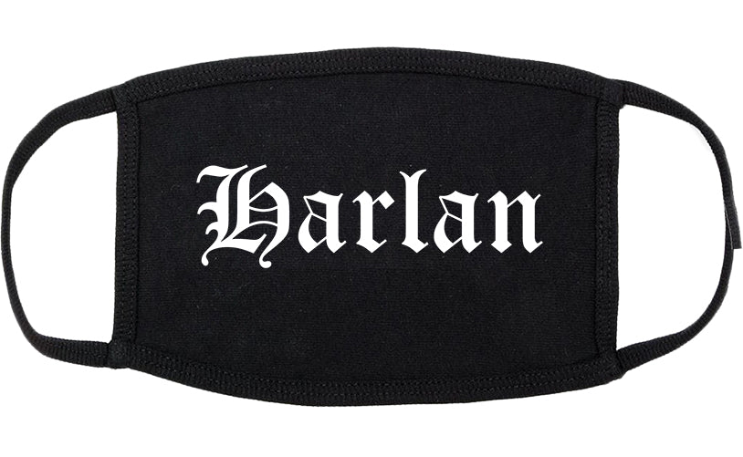Harlan Iowa IA Old English Cotton Face Mask Black