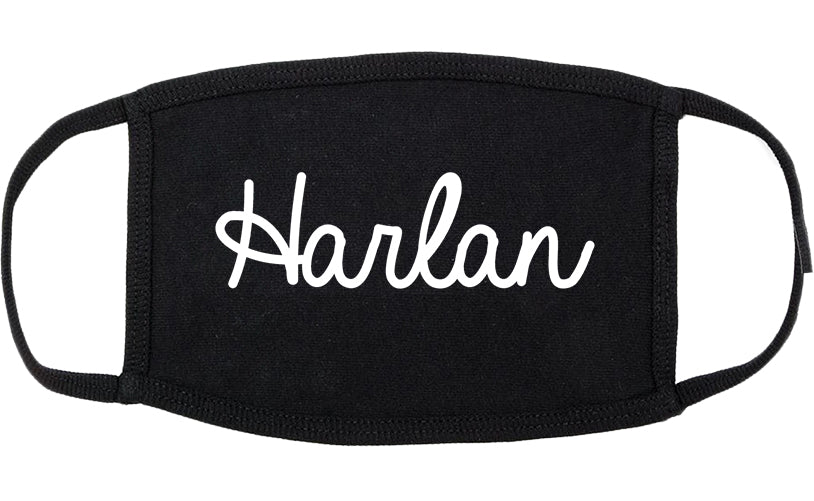 Harlan Iowa IA Script Cotton Face Mask Black