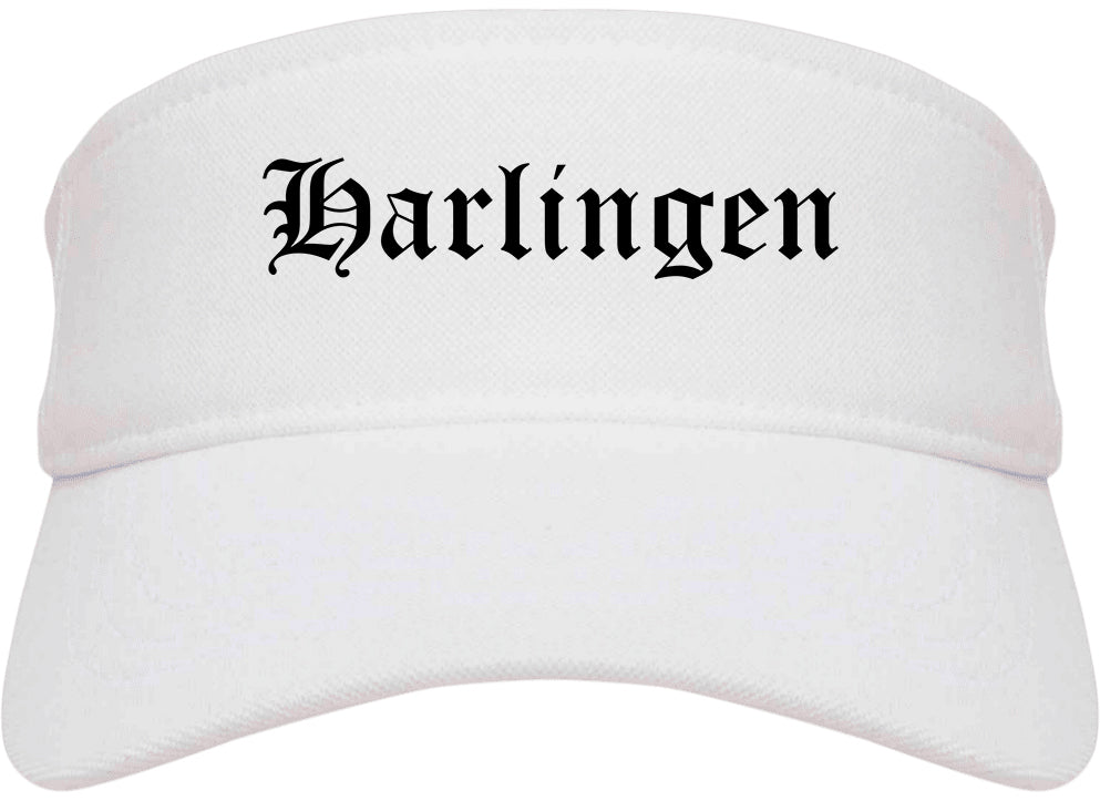 Harlingen Texas TX Old English Mens Visor Cap Hat White