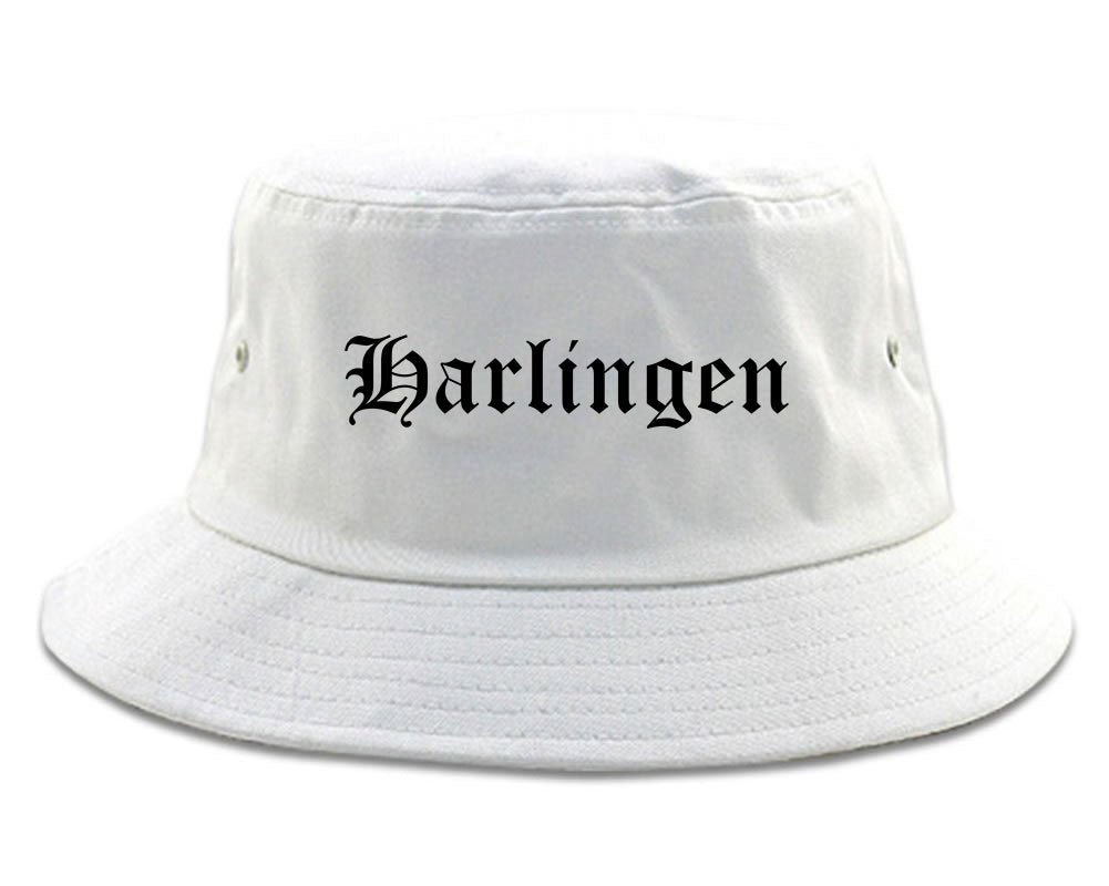 Harlingen Texas TX Old English Mens Bucket Hat White