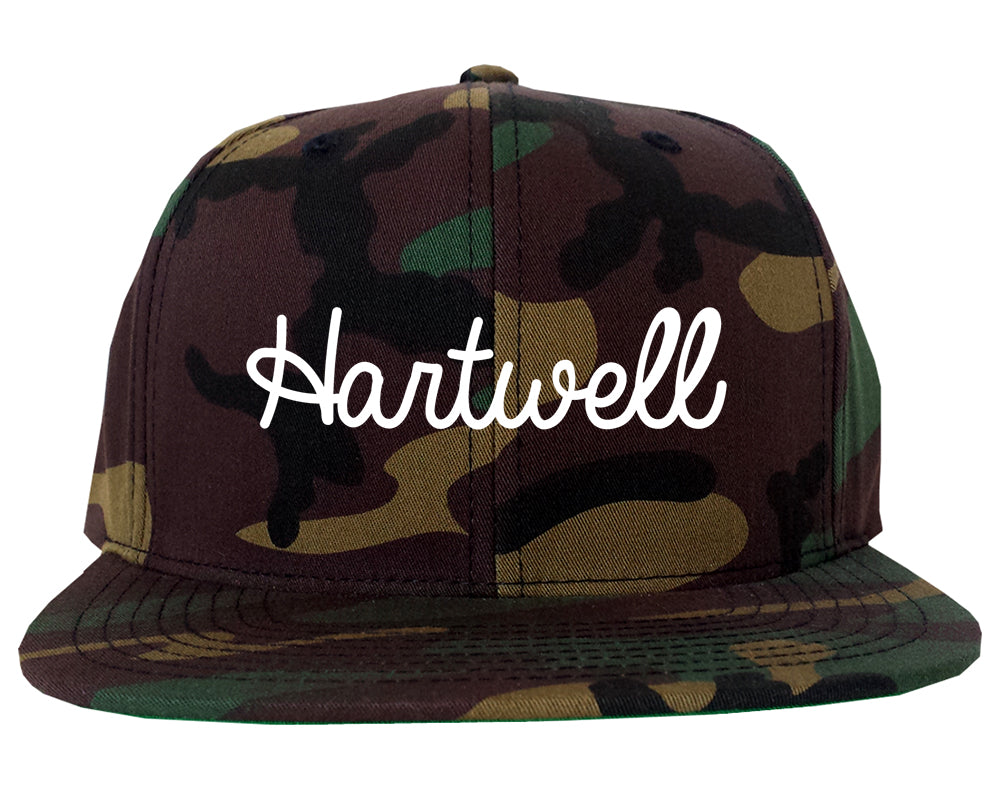 Hartwell Georgia GA Script Mens Snapback Hat Army Camo