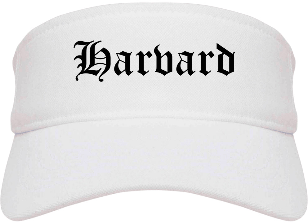 Harvard Illinois IL Old English Mens Visor Cap Hat White