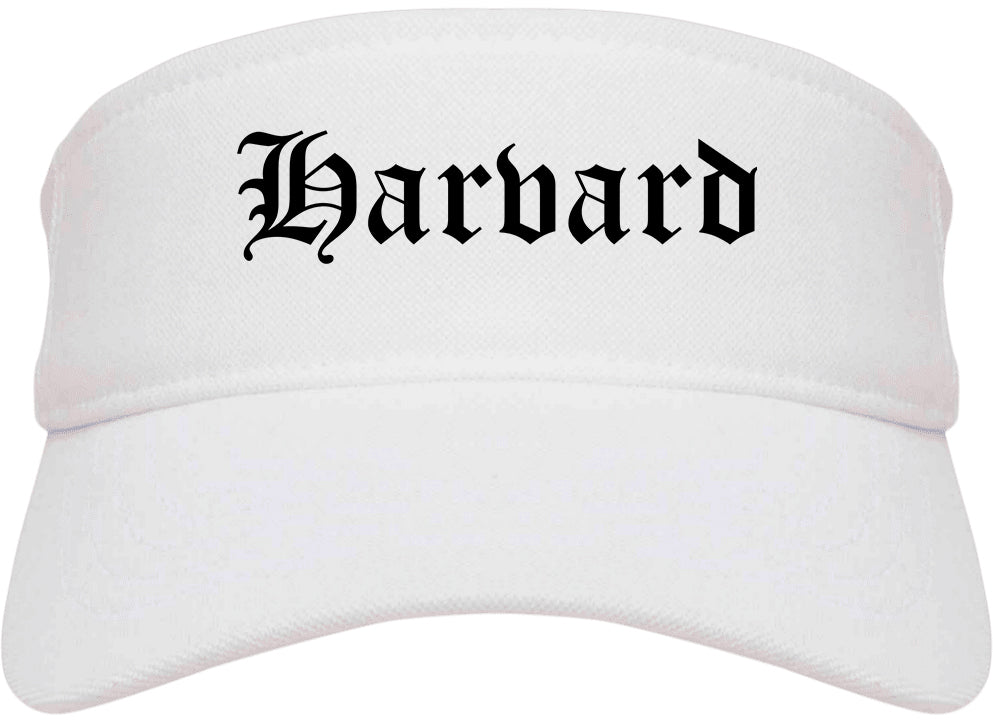 Harvard Illinois IL Old English Mens Visor Cap Hat White