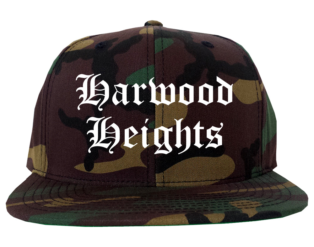 Harwood Heights Illinois IL Old English Mens Snapback Hat Army Camo