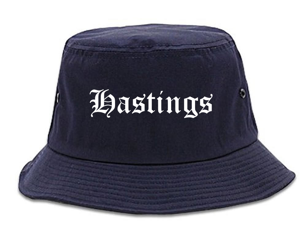 Hastings Michigan MI Old English Mens Bucket Hat Navy Blue