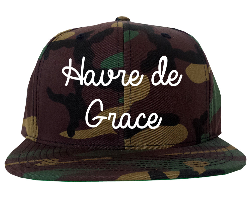 Havre de Grace Maryland MD Script Mens Snapback Hat Army Camo