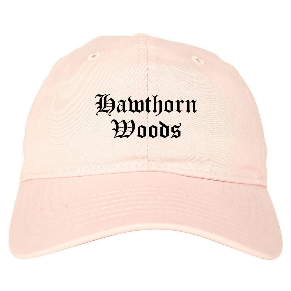 Hawthorn Woods Illinois IL Old English Mens Dad Hat Baseball Cap Pink