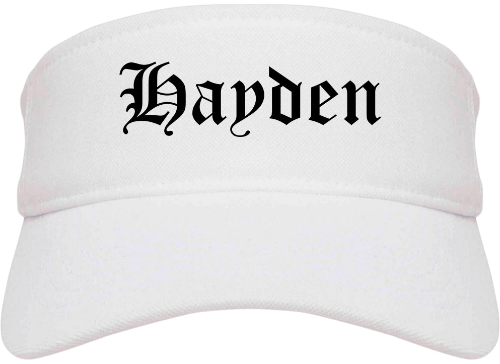 Hayden Idaho ID Old English Mens Visor Cap Hat White