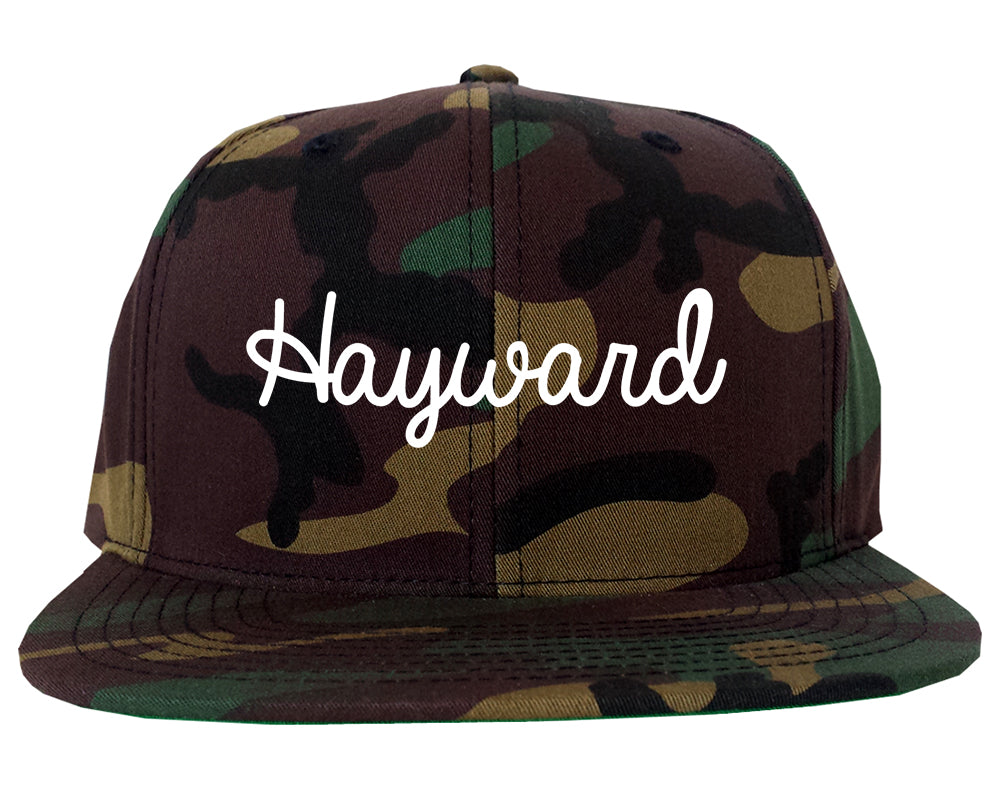 Hayward California CA Script Mens Snapback Hat Army Camo