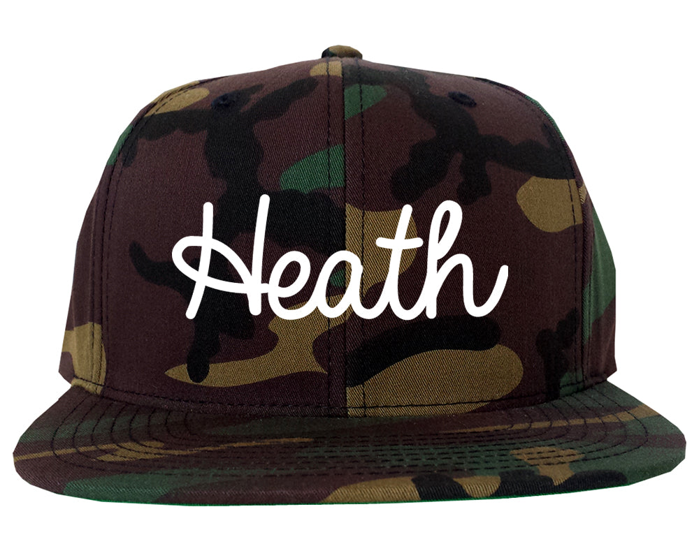 Heath Ohio OH Script Mens Snapback Hat Army Camo