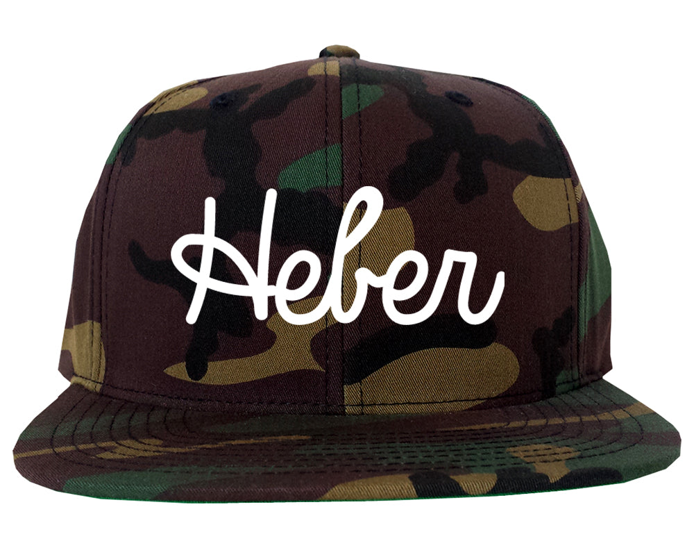 Heber Utah UT Script Mens Snapback Hat Army Camo