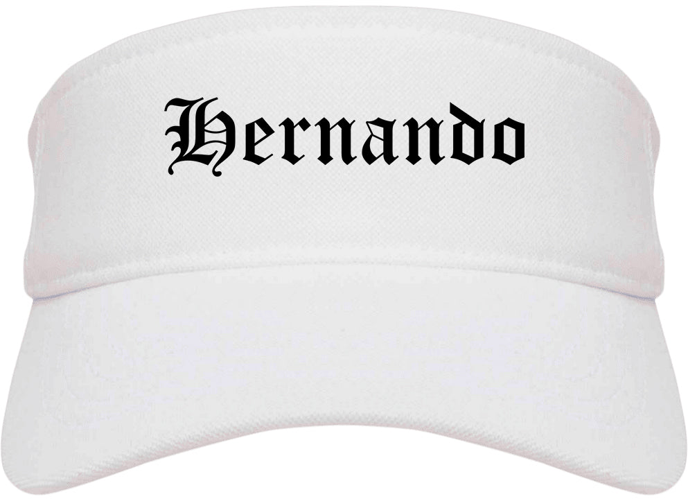 Hernando Mississippi MS Old English Mens Visor Cap Hat White