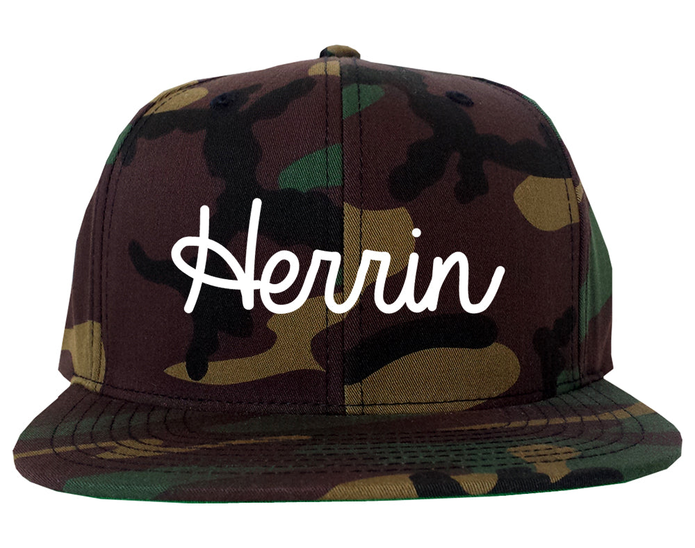 Herrin Illinois IL Script Mens Snapback Hat Army Camo