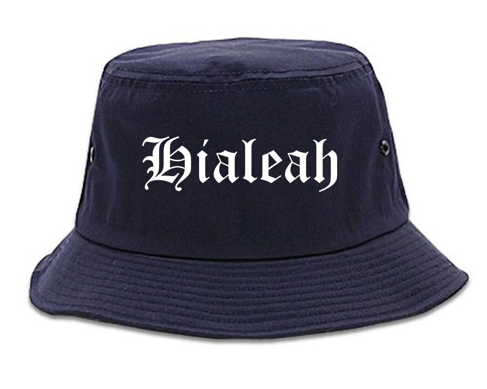 Hialeah Florida FL Old English Mens Bucket Hat Navy Blue