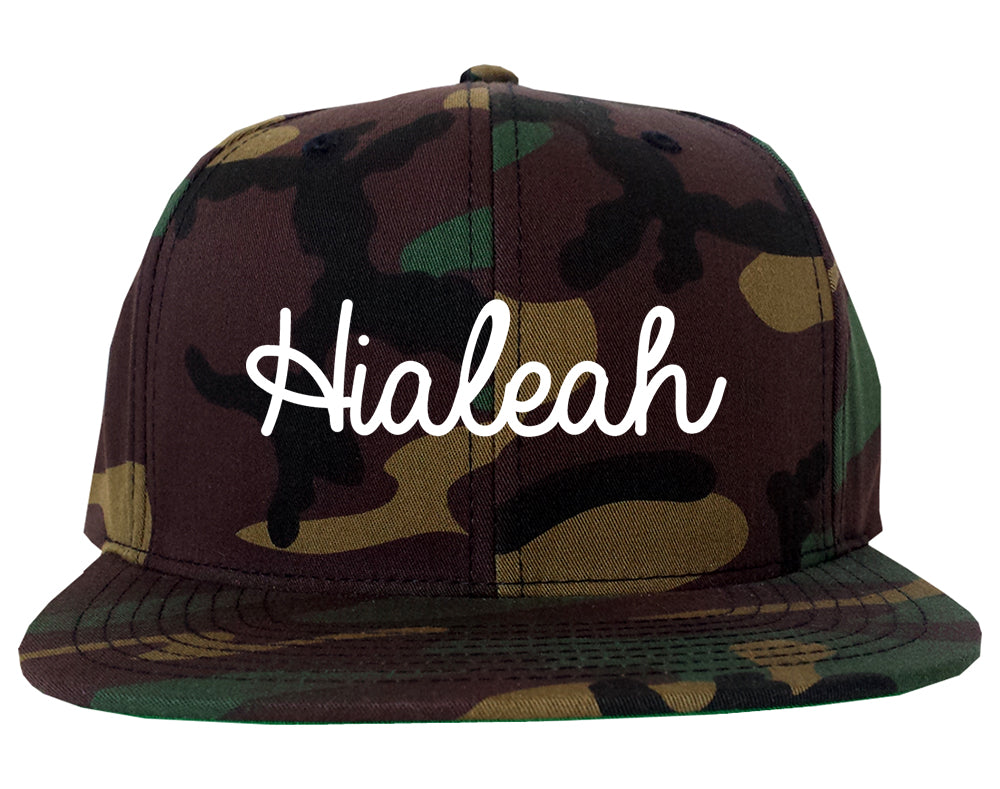 Hialeah Florida FL Script Mens Snapback Hat Army Camo