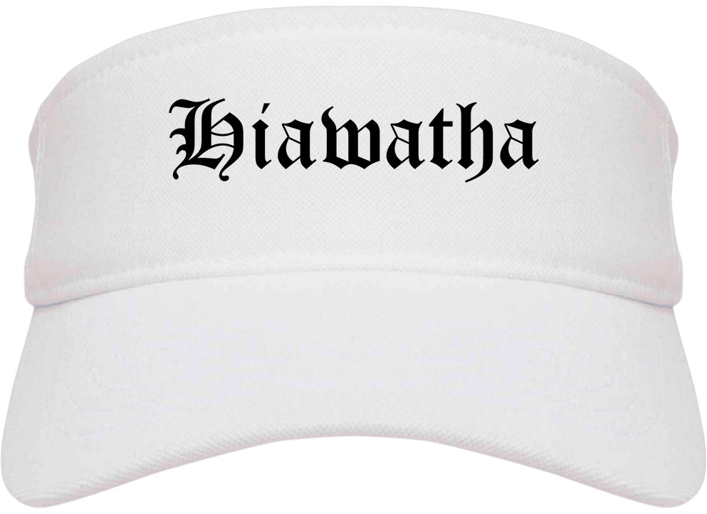 Hiawatha Iowa IA Old English Mens Visor Cap Hat White