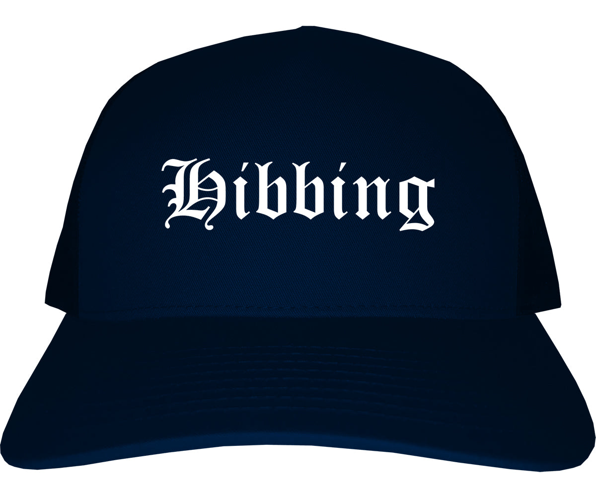 Hibbing Minnesota MN Old English Mens Trucker Hat Cap Navy Blue