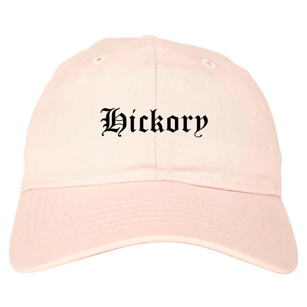 Hickory North Carolina NC Old English Mens Dad Hat Baseball Cap Pink