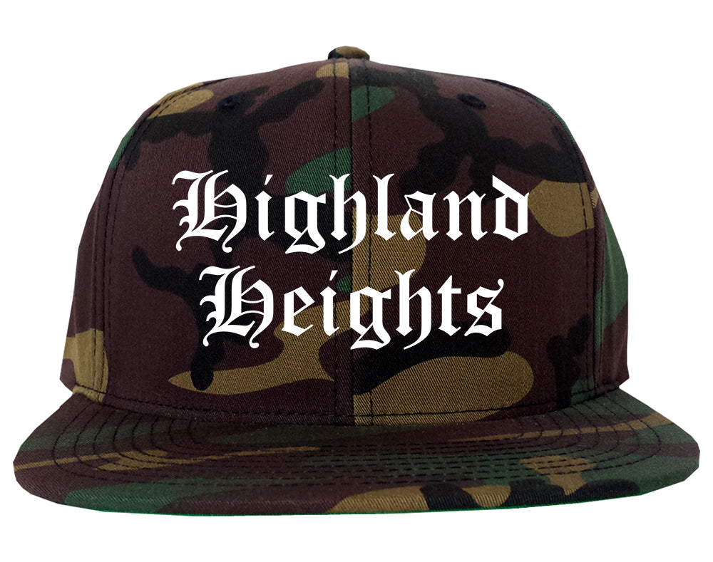 Highland Heights Ohio OH Old English Mens Snapback Hat Army Camo